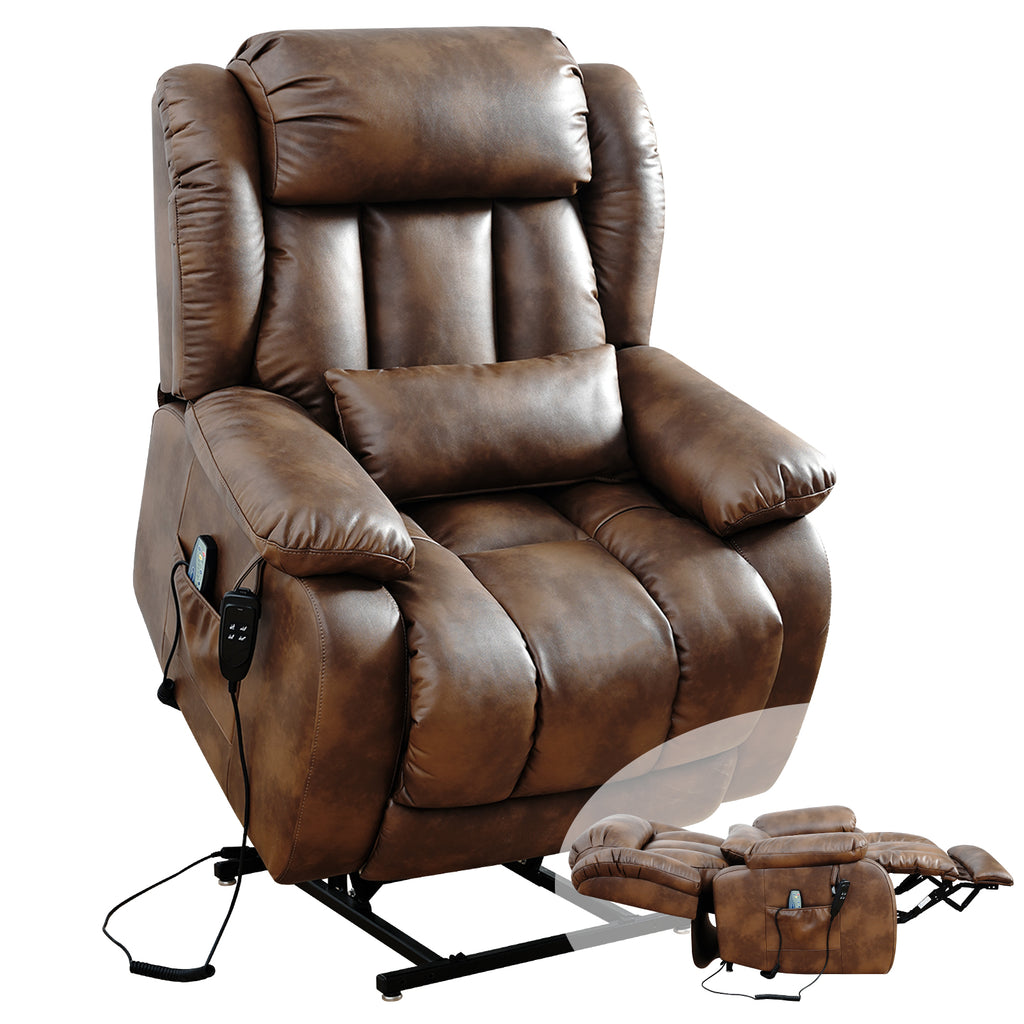 TEKAMON Infinite Position Lift Recliner Chair for Elderly with Heat Massage and Extended Footrest Lay Flat Sleeping Leather Dual Motor Power Lift Chair for Living Room (Ochre)