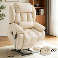 TEKAMON Infinite Position Lift Recliner Chair for Elderly with Heat Massage and Extended Footrest Lay Flat Sleeping Leather Dual Motor Power Lift Chair for Living Room (Beige)