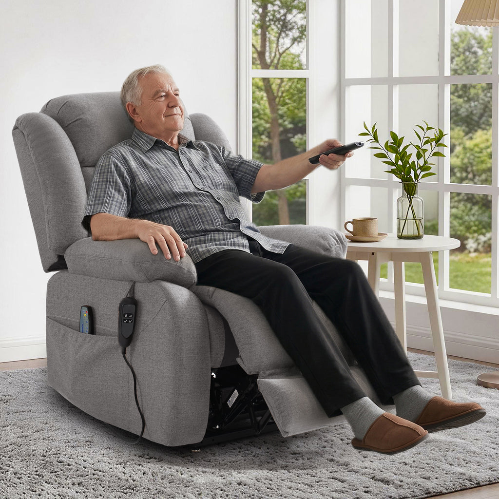 TEKAMON Infinite Position Lift Recliner Chair for Elderly with Heat and Massage Lay Flat Sleeping Power Lift Chair, Linen Fabric, Grey