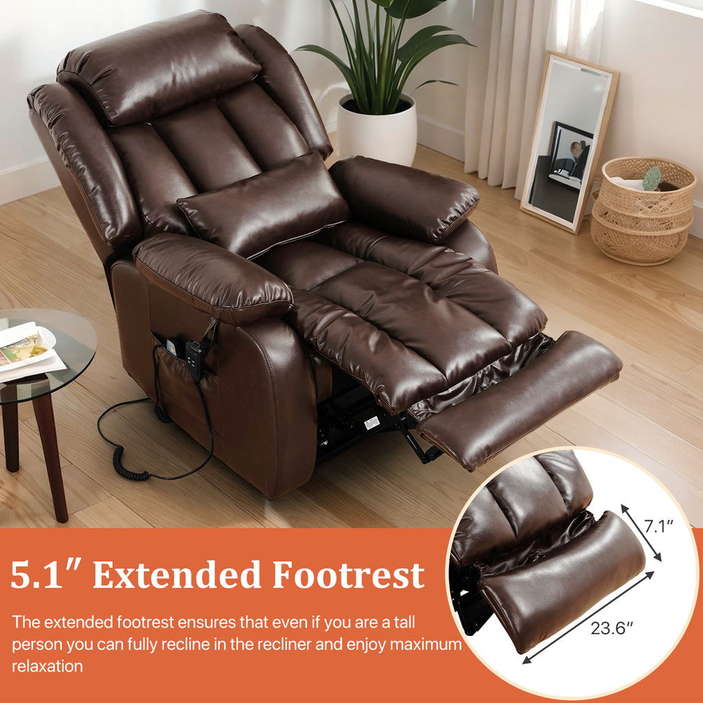 TEKAMON Power Lift Chair Recliner for Elderly with Heat and Massage, Lay Flat Sleeping Recliner Dual Motor Infinite Position Leather Lift Chair for Living Room (Brown)