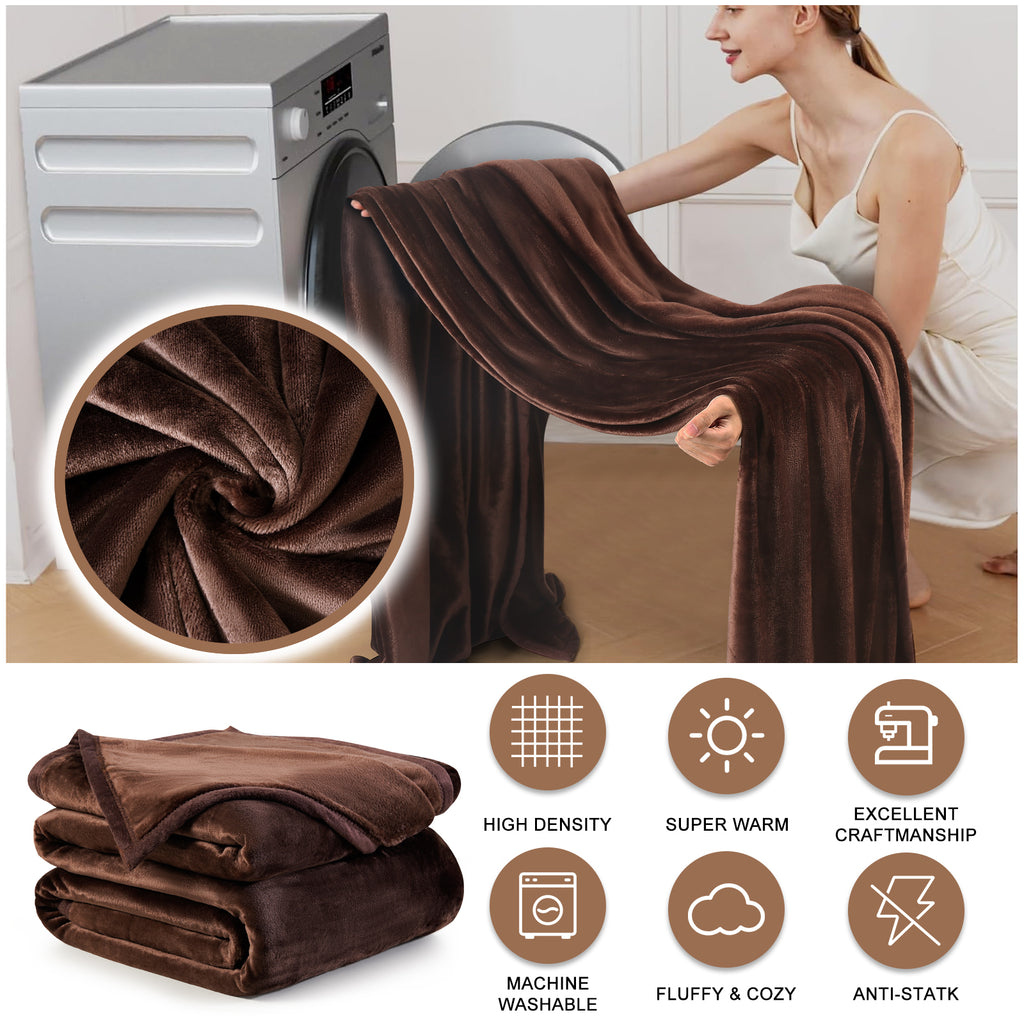 TEKAMON Fleece Bed Blankets King Size Plush Fuzzy Soft Lightweight Breathable Reversible Blanket Microfiber, 90"x108", Brown