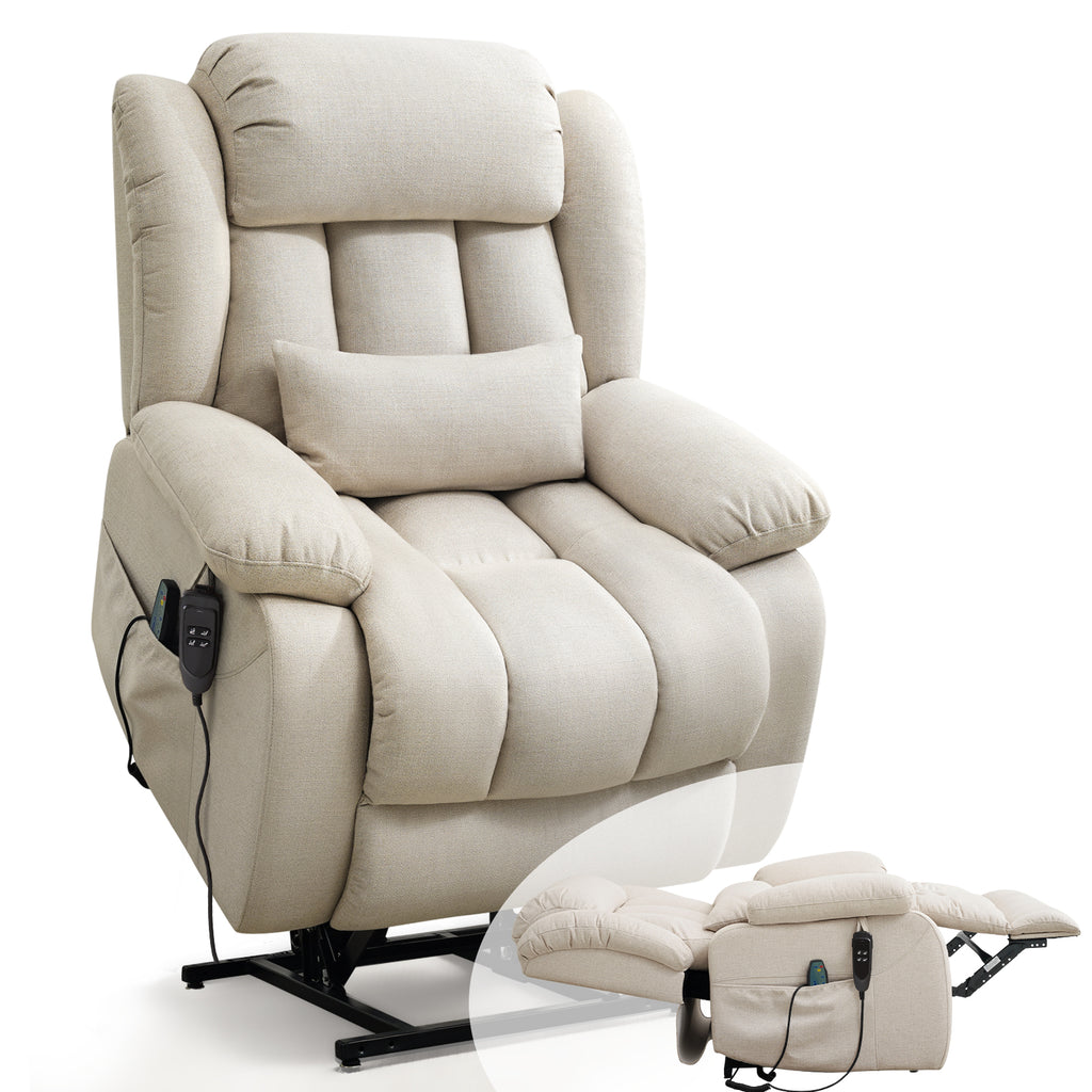 TEKAMON Infinite Position Lift Recliner Chair for Elderly with Heat and Massage Lay Flat Sleeping Power Lift Chair, Linen Fabric, Beige