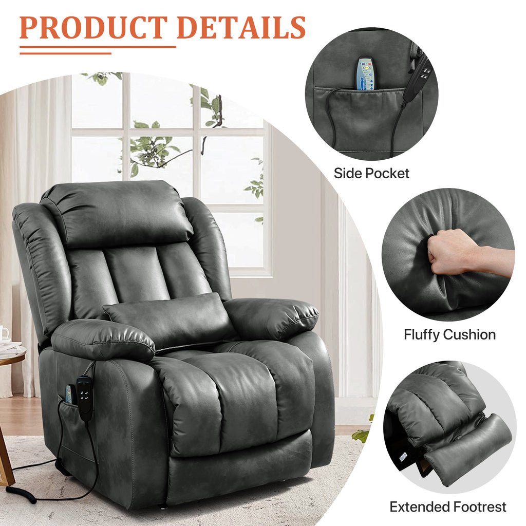 TEKAMON Infinite Position Lift Recliner Chair for Elderly with Heat Massage and Extended Footrest Lay Flat Sleeping Leather Dual Motor Power Lift Chair for Living Room (Beige)