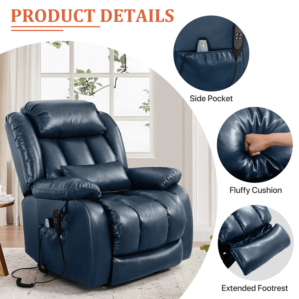 TEKAMON Infinite Position Lift Recliner Chair for Elderly with Heat Massage and Extended Footrest Lay Flat Sleeping Leather Dual Motor Power Lift Chair for Living Room (Beige)