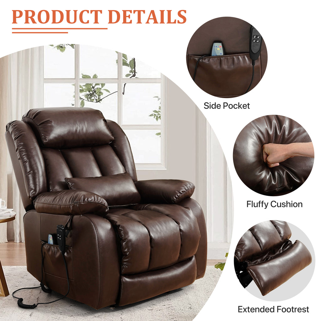 TEKAMON Infinite Position Lift Recliner Chair for Elderly with Heat Massage and Extended Footrest Lay Flat Sleeping Leather Dual Motor Power Lift Chair for Living Room (Beige)