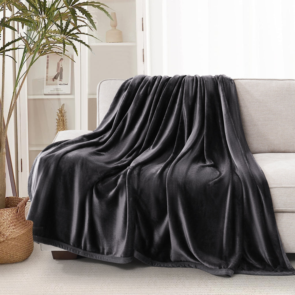 TEKAMON Fleece Bed Blankets Queen Size Plush Fuzzy Soft Lightweight Breathable Reversible Blanket Microfiber, 90"x90", Grey