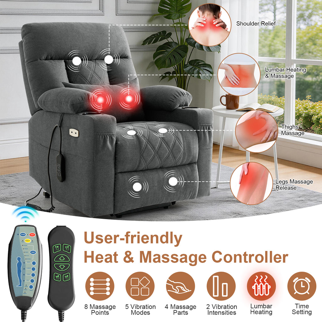 Click to see full view      4+  3 VIDEOS BEDHOURS Tri-Motor Power Lift Recliner Chair for Elderly, Zero Gravity Infinite Position Lay Flat Lift Chair w/Adjustable Headrest & Lumbar, Vibration Massage & Heat, Cup Holders