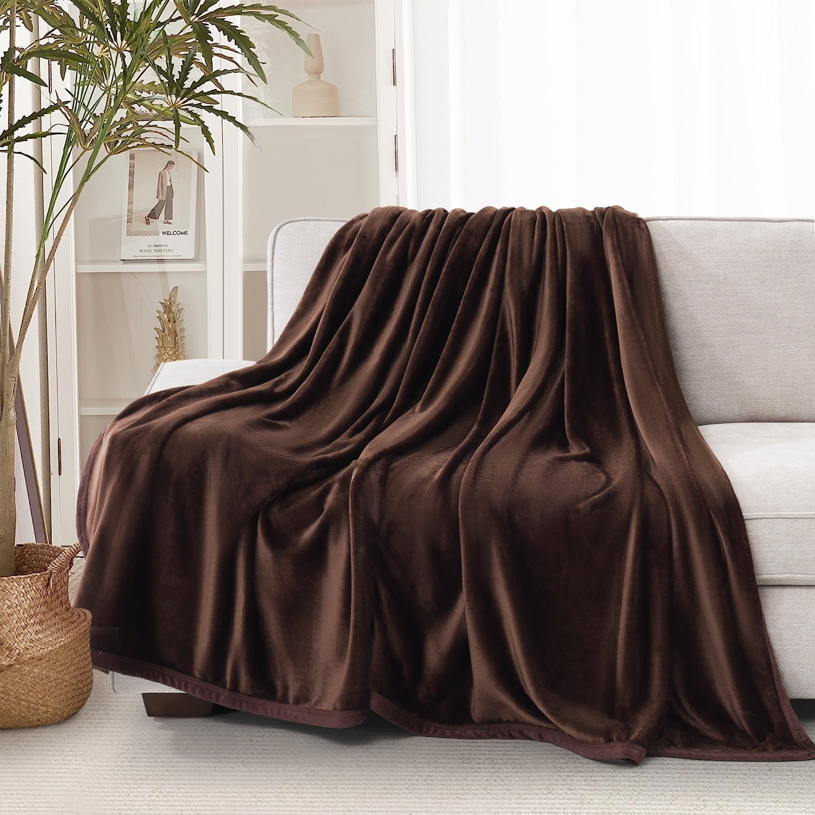 TEKAMON Fleece Bed Blankets King Size Plush Fuzzy Soft Lightweight Breathable Reversible Blanket Microfiber, 90"x108", Brown