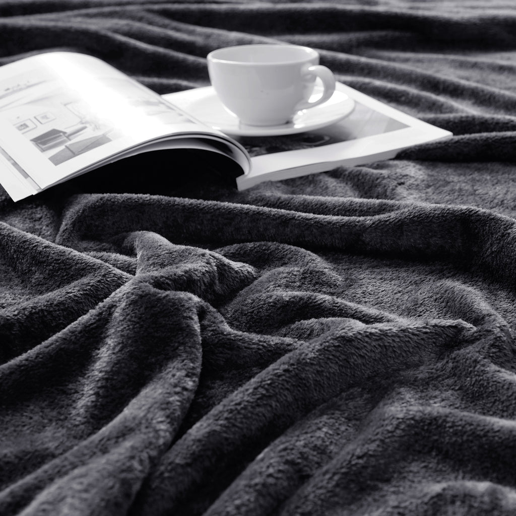 TEKAMON Fleece Bed Blankets Queen Size Plush Fuzzy Soft Lightweight Breathable Reversible Blanket Microfiber, 90"x90", Grey