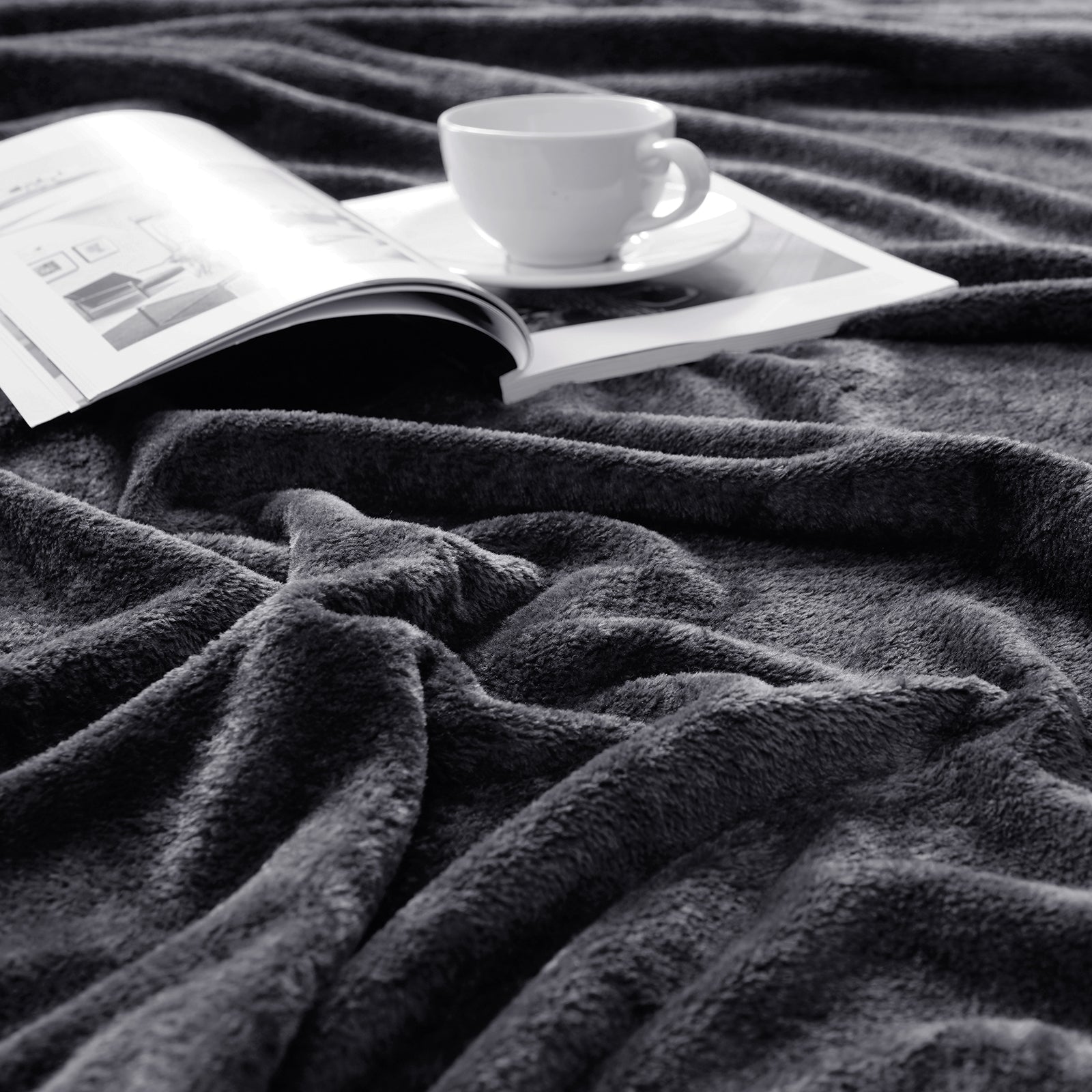 TEKAMON Fleece Bed Blankets Queen Size Plush Fuzzy Soft Lightweight Breathable Reversible Blanket Microfiber, 90"x90", Grey