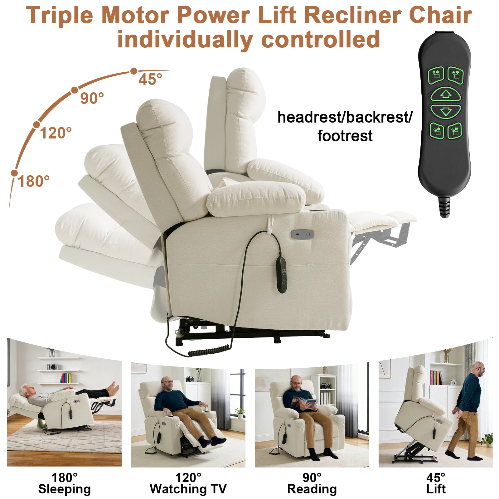 Click to see full view      4+  3 VIDEOS BEDHOURS Tri-Motor Power Lift Recliner Chair for Elderly, Zero Gravity Infinite Position Lay Flat Lift Chair w/Adjustable Headrest & Lumbar, Vibration Massage & Heat, Cup Holders
