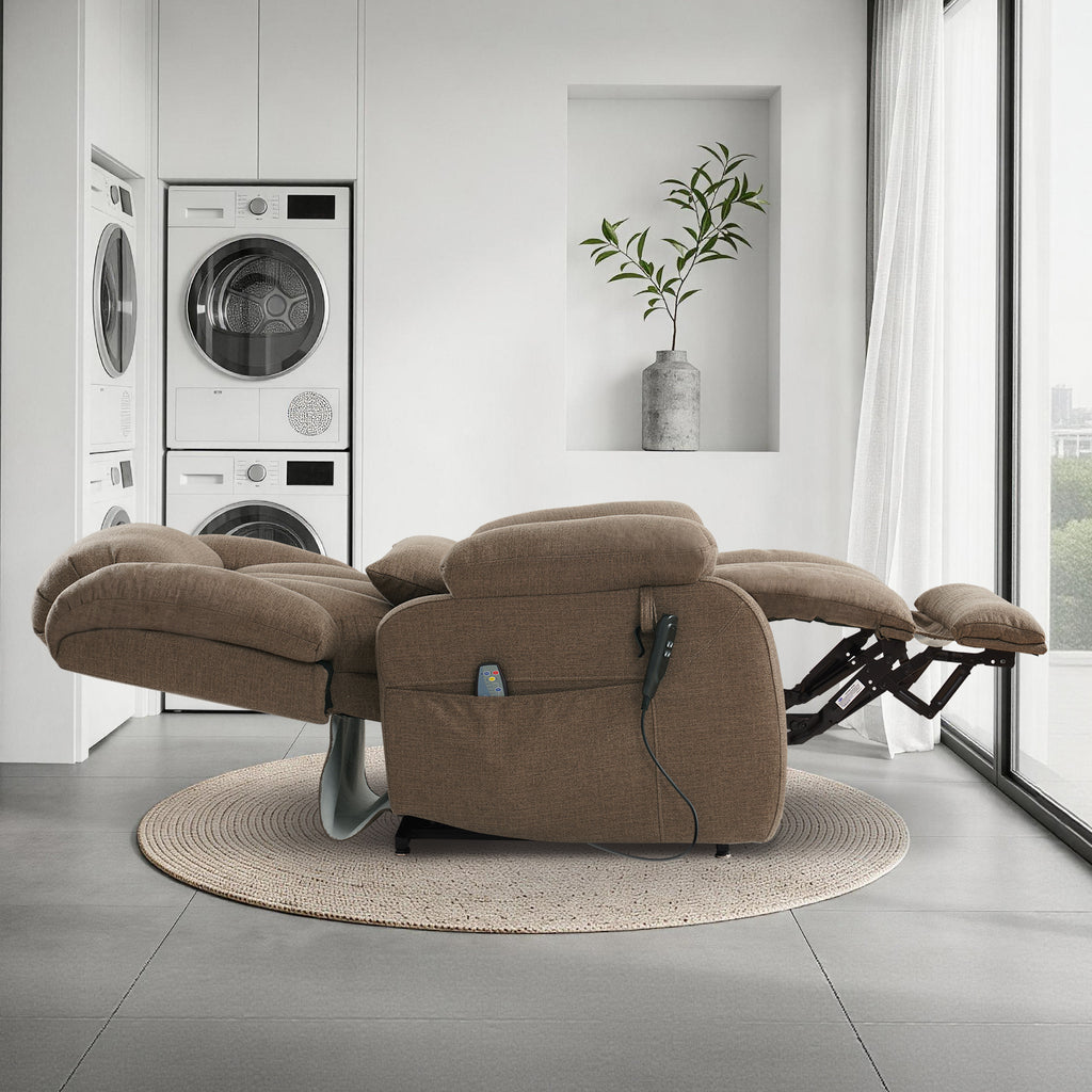 TEKAMON Infinite Position Lift Recliner Chair for Elderly with Heat and Massage Lay Flat Sleeping Power Lift Chair, Linen Fabric, Brown