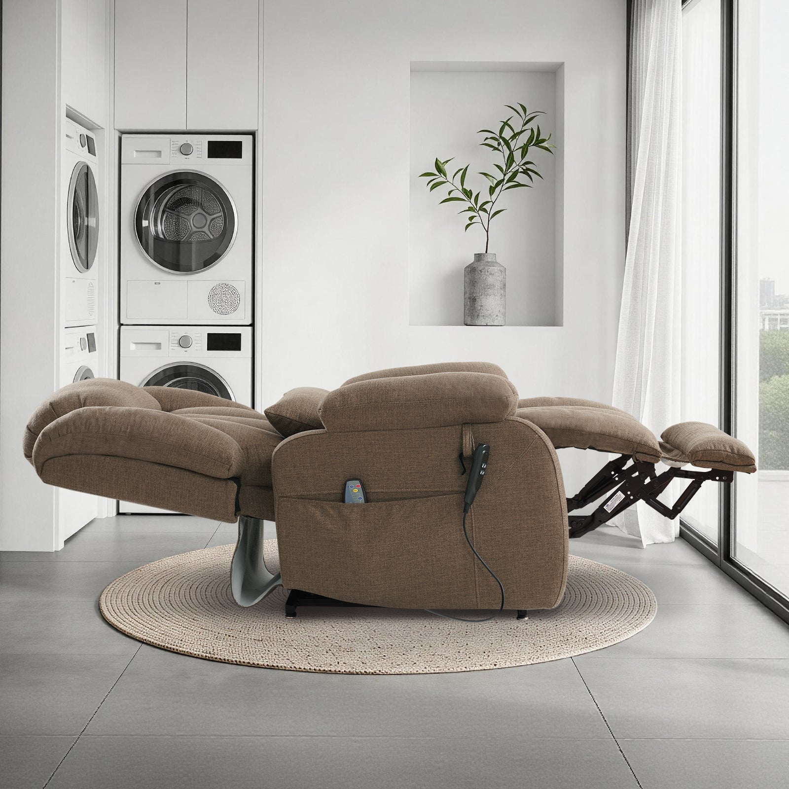 TEKAMON Infinite Position Lift Recliner Chair for Elderly with Heat and Massage Lay Flat Sleeping Power Lift Chair, Linen Fabric, Brown