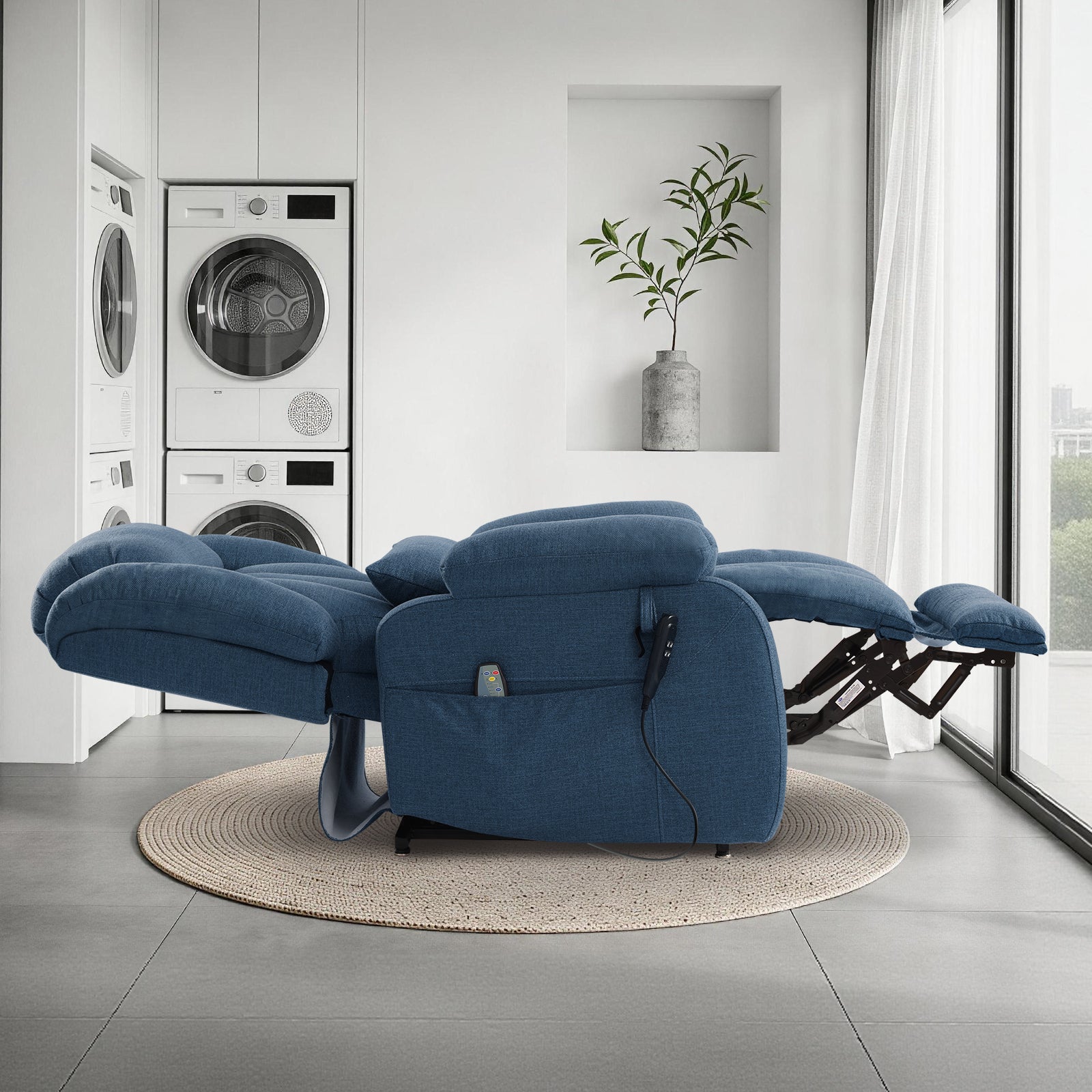 TEKAMON Infinite Position Lift Recliner Chair for Elderly with Heat and Massage Lay Flat Sleeping Power Lift Chair, Linen Fabric, Blue