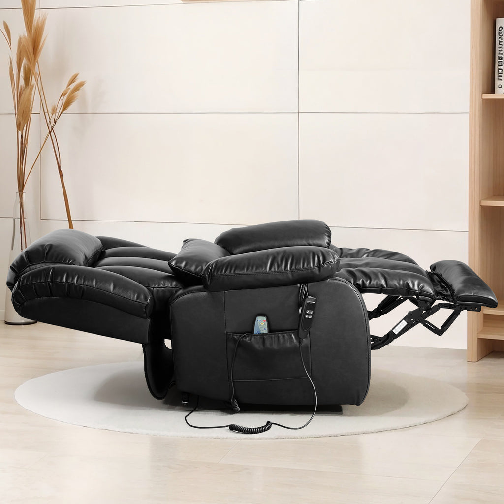TEKAMON Infinite Position Lift Recliner Chair for Elderly with Heat Massage and Extended Footrest Lay Flat Sleeping Leather Dual Motor Power Lift Chair for Living Room (Black)