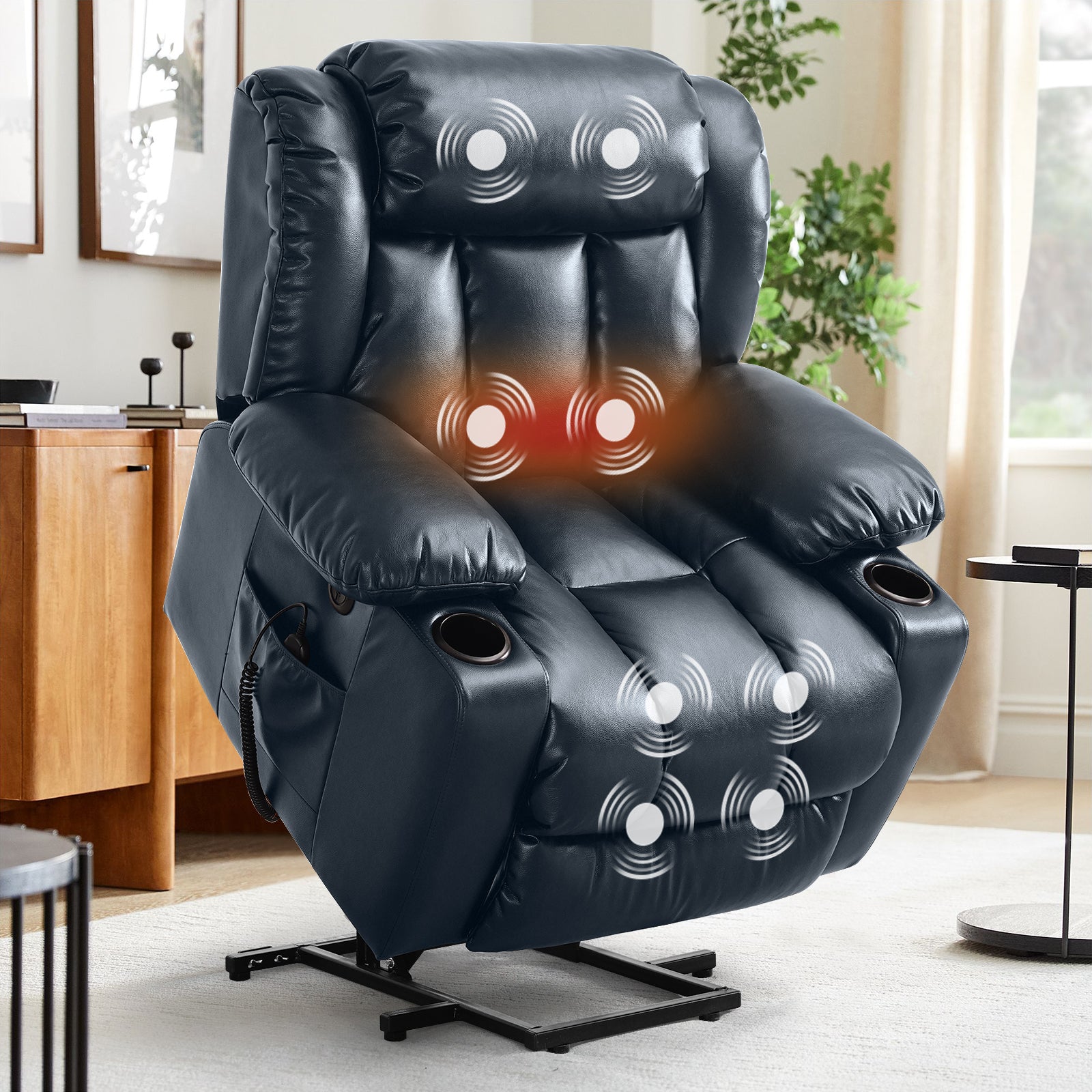 TEKAMON Infinite Position Lift Recliner Chair for Elderly with Heat Massage and Extended Footrest Lay Flat Sleeping Leather Dual Motor Power Lift Chair for Living Room (Brown)