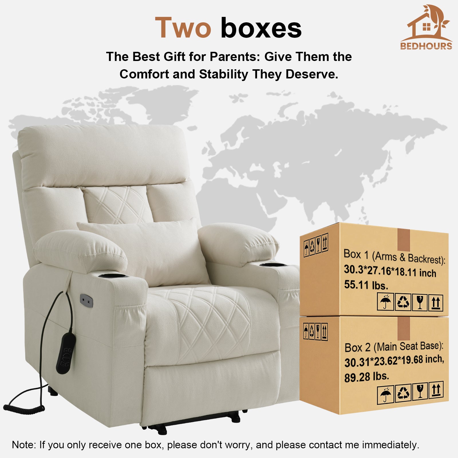 Click to see full view      4+  3 VIDEOS BEDHOURS Tri-Motor Power Lift Recliner Chair for Elderly, Zero Gravity Infinite Position Lay Flat Lift Chair w/Adjustable Headrest & Lumbar, Vibration Massage & Heat, Cup Holders