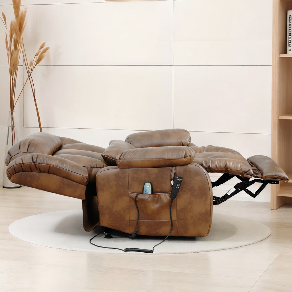 TEKAMON Infinite Position Lift Recliner Chair for Elderly with Heat Massage and Extended Footrest Lay Flat Sleeping Leather Dual Motor Power Lift Chair for Living Room (Ochre)