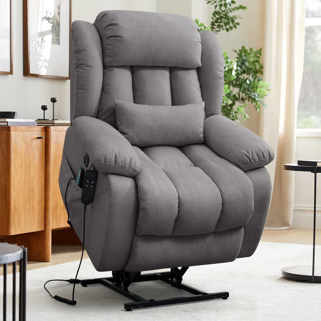 TEKAMON Infinite Position Lift Recliner Chair for Elderly with Heat and Massage Lay Flat Sleeping Power Lift Chair, Linen Fabric, Grey