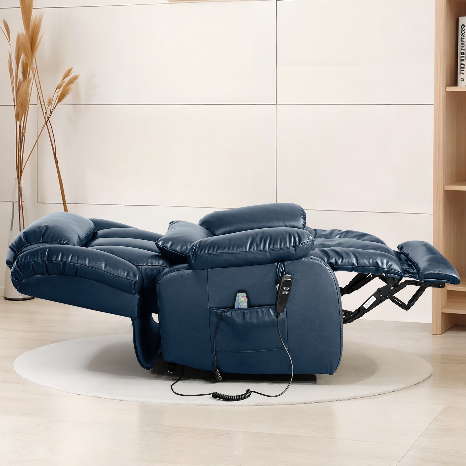 TEKAMON Infinite Position Lift Recliner Chair for Elderly with Heat Massage and Extended Footrest Lay Flat Sleeping Leather Dual Motor Power Lift Chair for Living Room (Beige)
