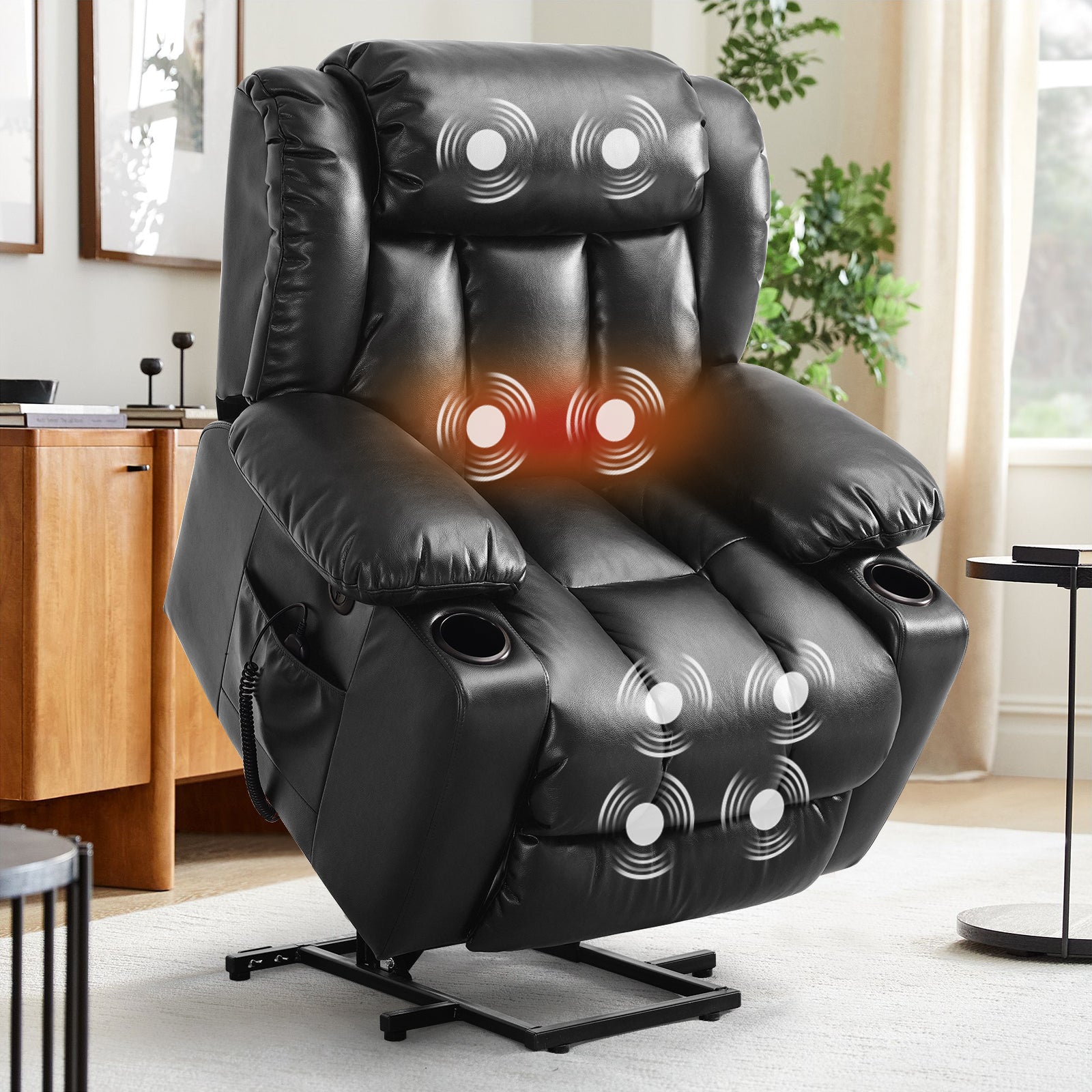 TEKAMON Infinite Position Lift Recliner Chair for Elderly with Heat Massage and Extended Footrest Lay Flat Sleeping Leather Dual Motor Power Lift Chair for Living Room (Brown)
