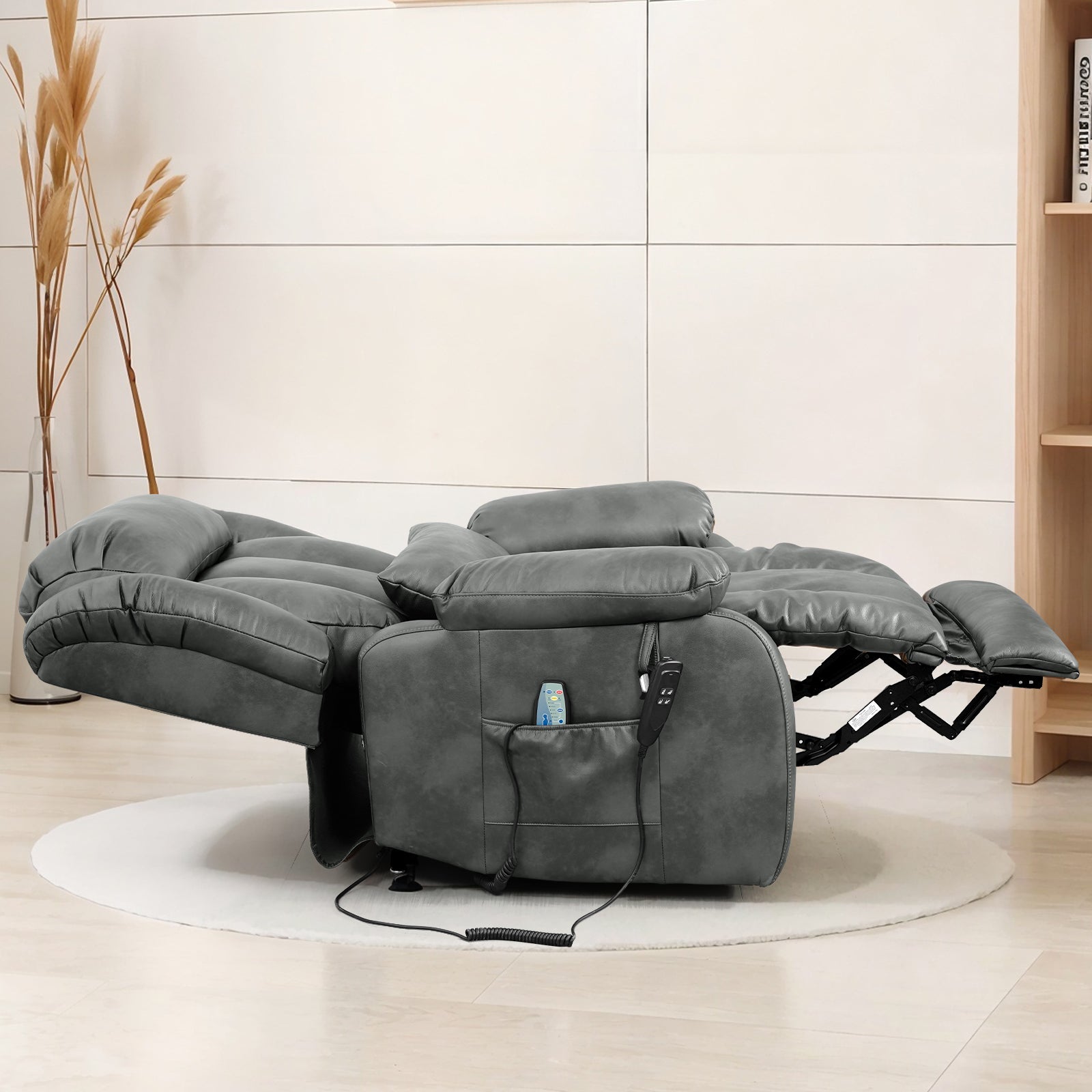 TEKAMON Infinite Position Lift Recliner Chair for Elderly with Heat Massage and Extended Footrest Lay Flat Sleeping Leather Dual Motor Power Lift Chair for Living Room (Beige)