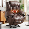 TEKAMON Infinite Position Lift Recliner Chair for Elderly with Heat Massage and Extended Footrest Lay Flat Sleeping Leather Dual Motor Power Lift Chair for Living Room (Brown)