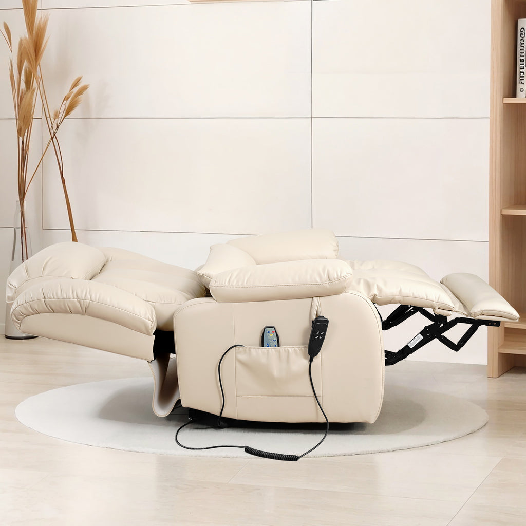 TEKAMON Infinite Position Lift Recliner Chair for Elderly with Heat Massage and Extended Footrest Lay Flat Sleeping Leather Dual Motor Power Lift Chair for Living Room (Beige)
