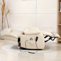 TEKAMON Infinite Position Lift Recliner Chair for Elderly with Heat Massage and Extended Footrest Lay Flat Sleeping Leather Dual Motor Power Lift Chair for Living Room (Beige)