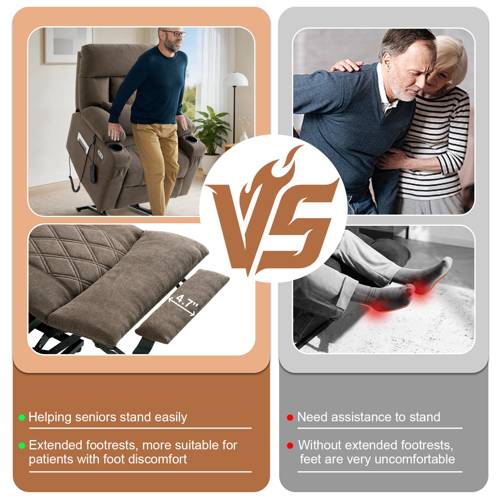 TEKAMON Power Lift Recliner Chair for Elderly - Adjustable Headrest, Three Motor, Infinite Positions, Built-in Massage and Heating, USB Ports, Cup Holders - Brown