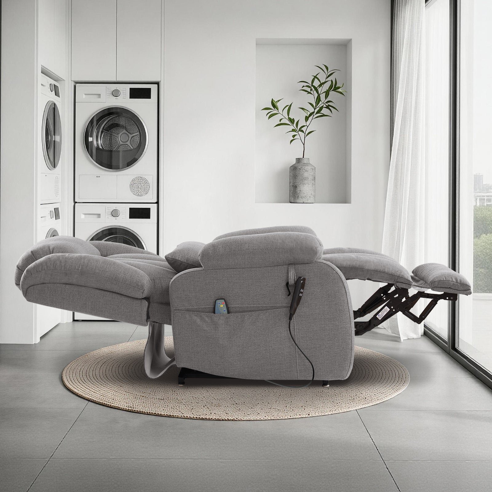 TEKAMON Infinite Position Lift Recliner Chair for Elderly with Heat and Massage Lay Flat Sleeping Power Lift Chair, Linen Fabric, Grey