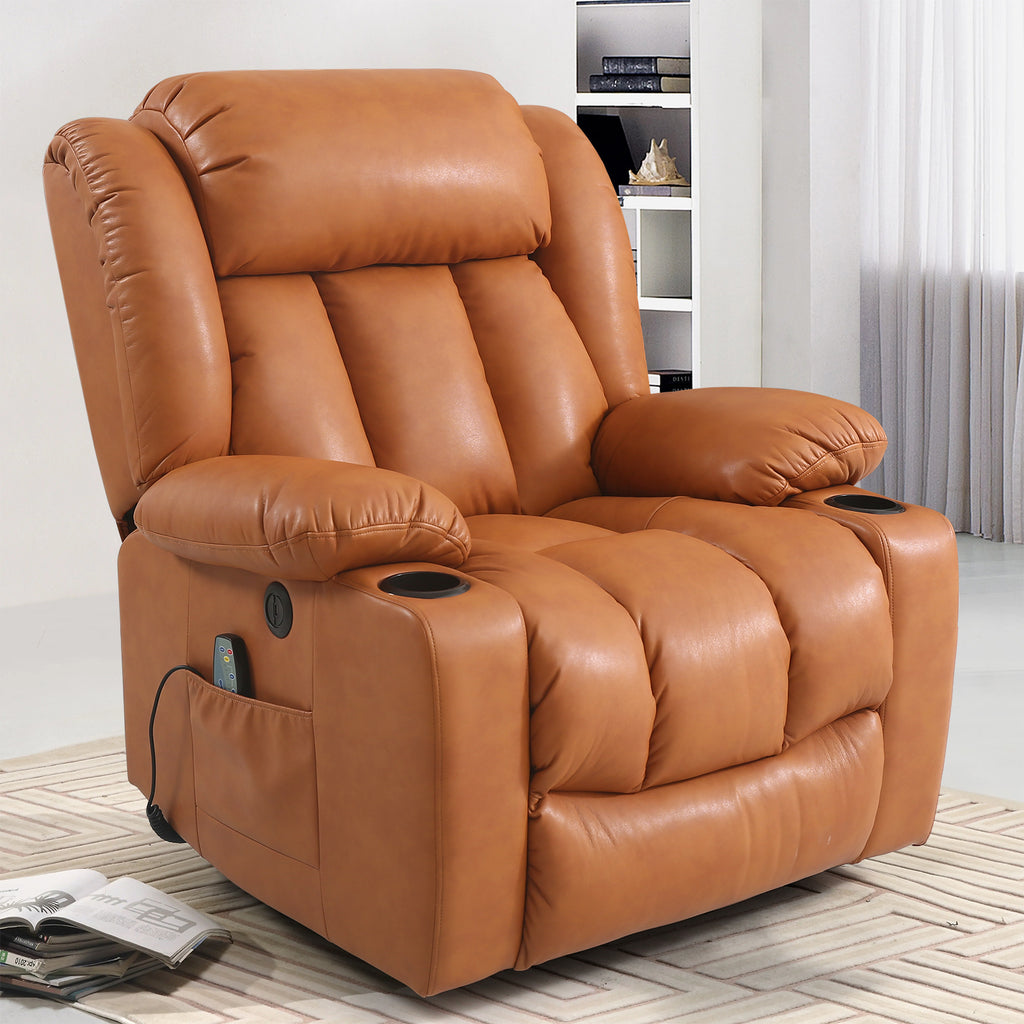 TEKAMON Infinite Position Lift Recliner Chair for Elderly with Heat Massage and Extended Footrest Lay Flat Sleeping Leather Dual Motor Power Lift Chair for Living Room (orange)