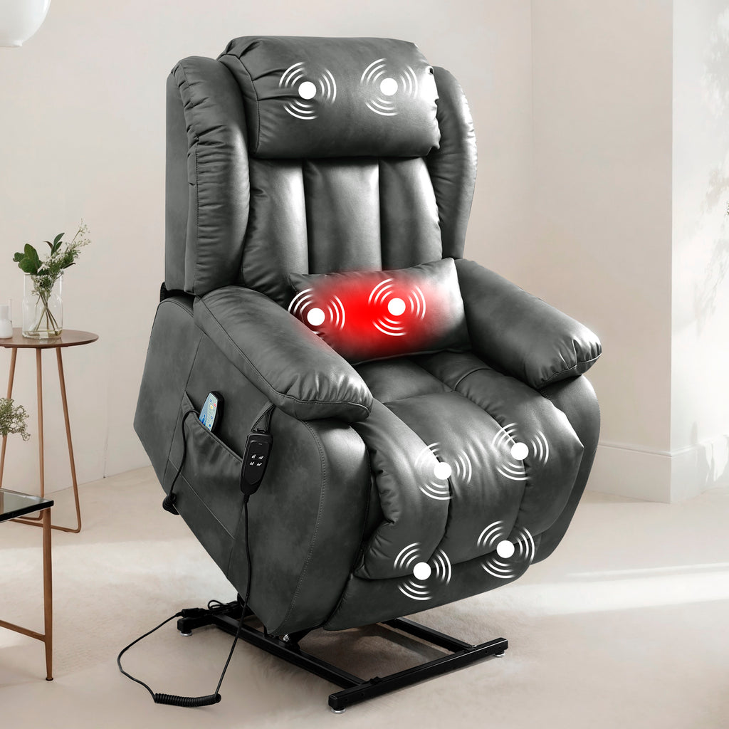 TEKAMON Infinite Position Lift Recliner Chair for Elderly with Heat Massage and Extended Footrest Lay Flat Sleeping Leather Dual Motor Power Lift Chair for Living Room (Beige)
