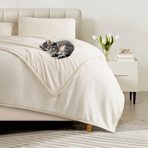 TEKAMON Fleece Bed Blankets King Size Plush Fuzzy Soft Lightweight Breathable Reversible Blanket Microfiber, 90"x108", Ivory