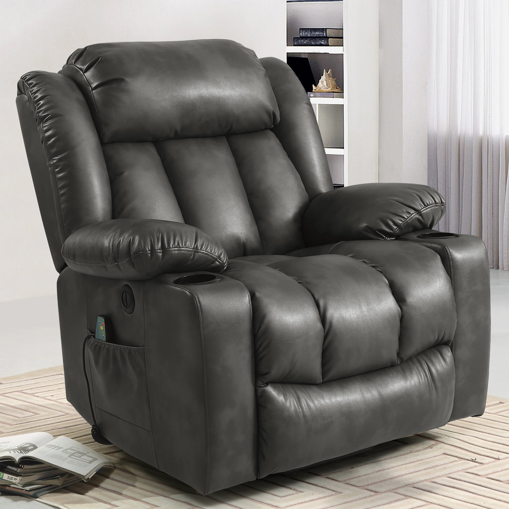 TEKAMON Infinite Position Lift Recliner Chair for Elderly with Heat Massage and Extended Footrest Lay Flat Sleeping Leather Dual Motor Power Lift Chair for Living Room (Brown)