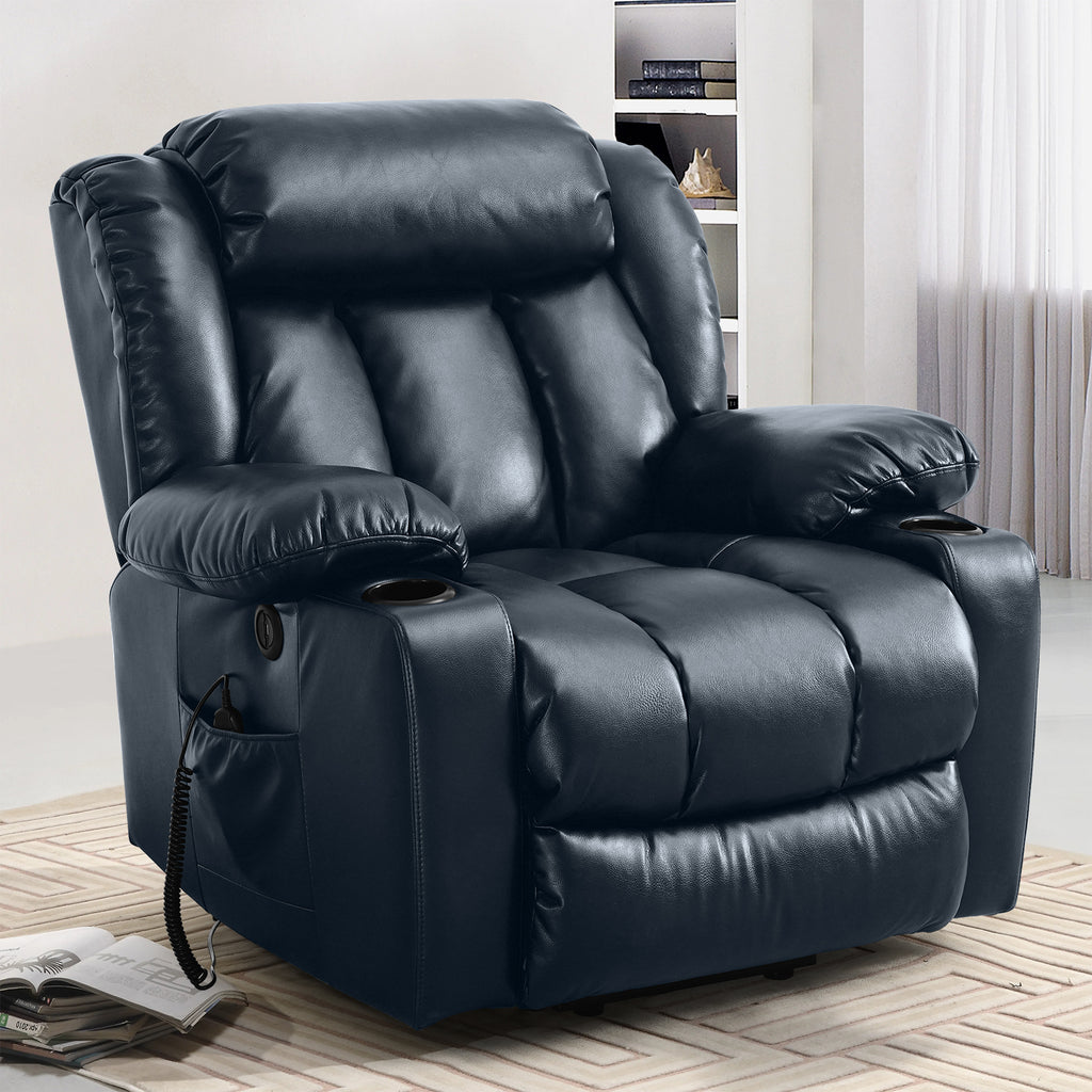 TEKAMON Infinite Position Lift Recliner Chair for Elderly with Heat Massage and Extended Footrest Lay Flat Sleeping Leather Dual Motor Power Lift Chair for Living Room (Brown)