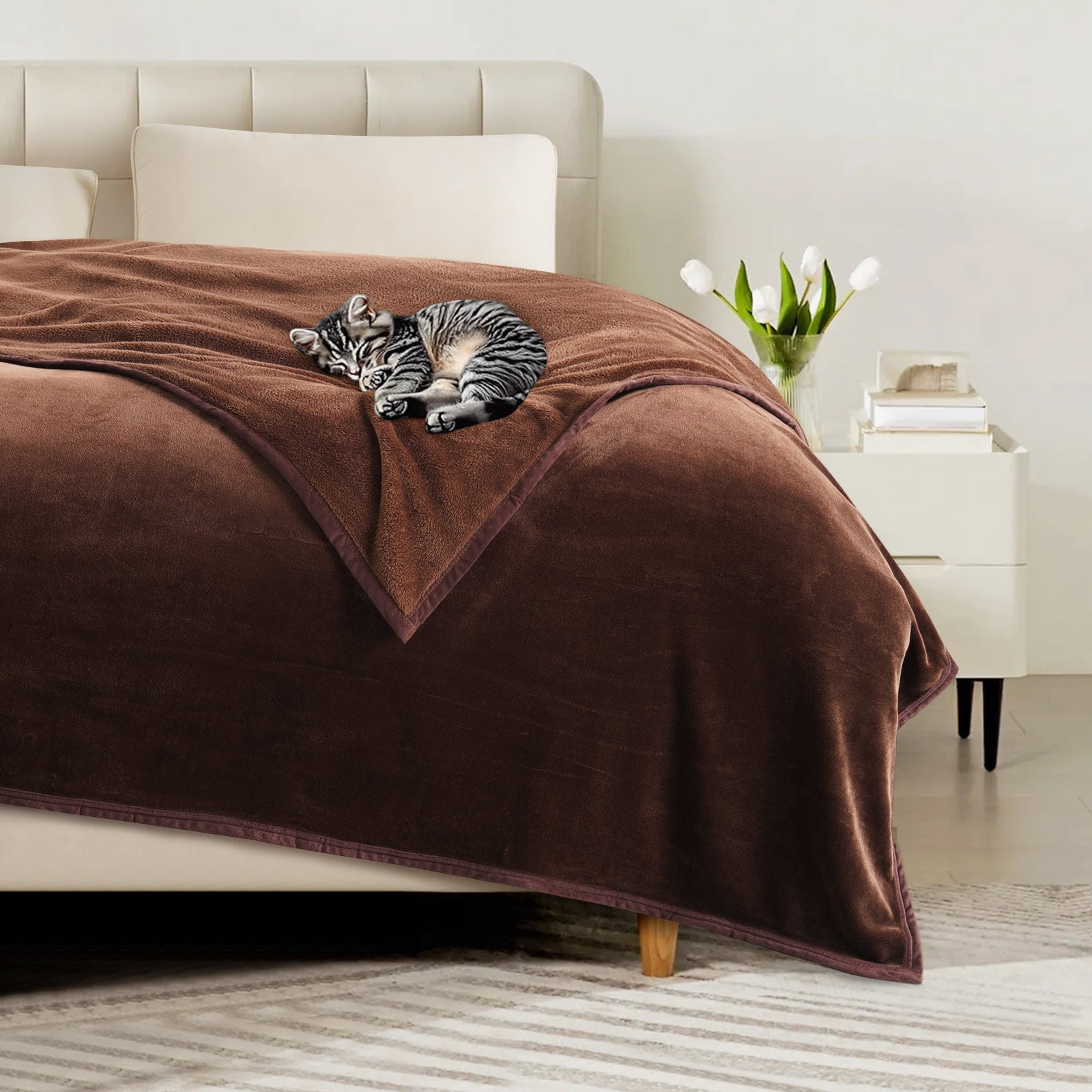 TEKAMON Fleece Bed Blankets Queen Size Plush Fuzzy Soft Lightweight Breathable Reversible Blanket Microfiber, 90"x90"