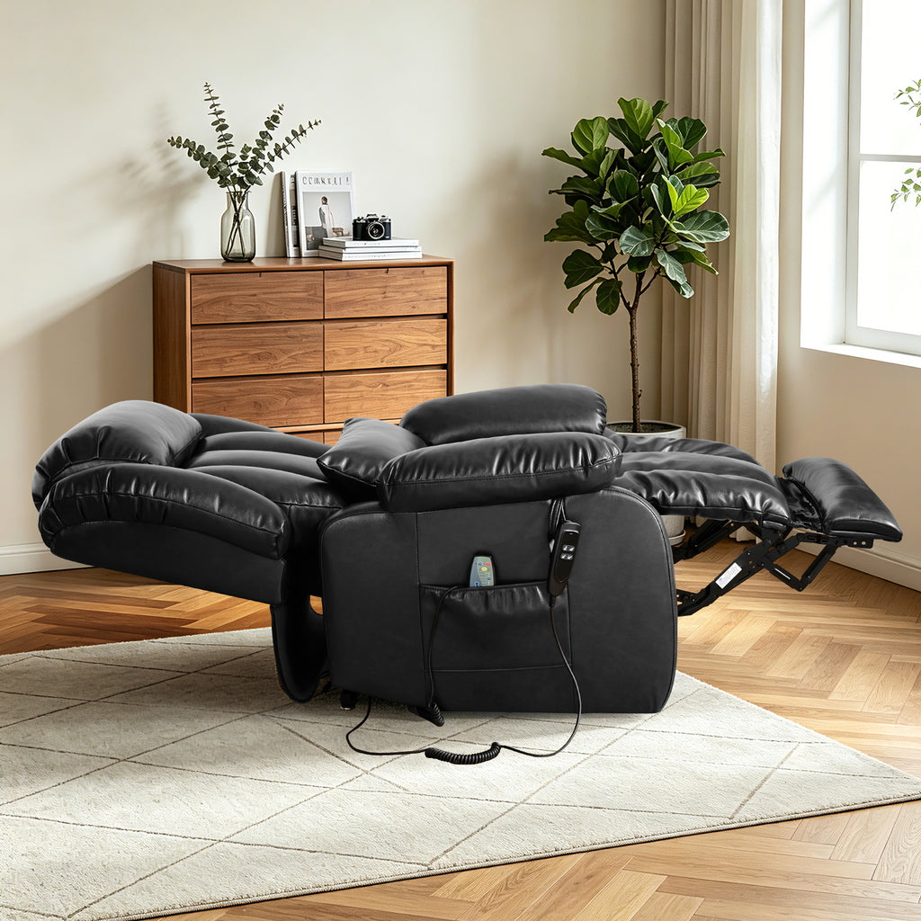 TEKAMON Infinite Position Lift Recliner Chair for Elderly with Heat Massage and Extended Footrest Lay Flat Sleeping Leather Dual Motor Power Lift Chair for Living Room (Black)