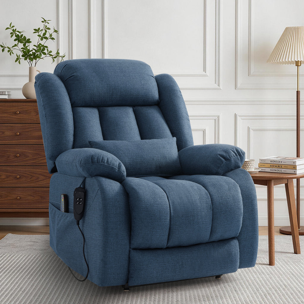 TEKAMON Infinite Position Lift Recliner Chair for Elderly with Heat and Massage Lay Flat Sleeping Power Lift Chair, Linen Fabric, Blue