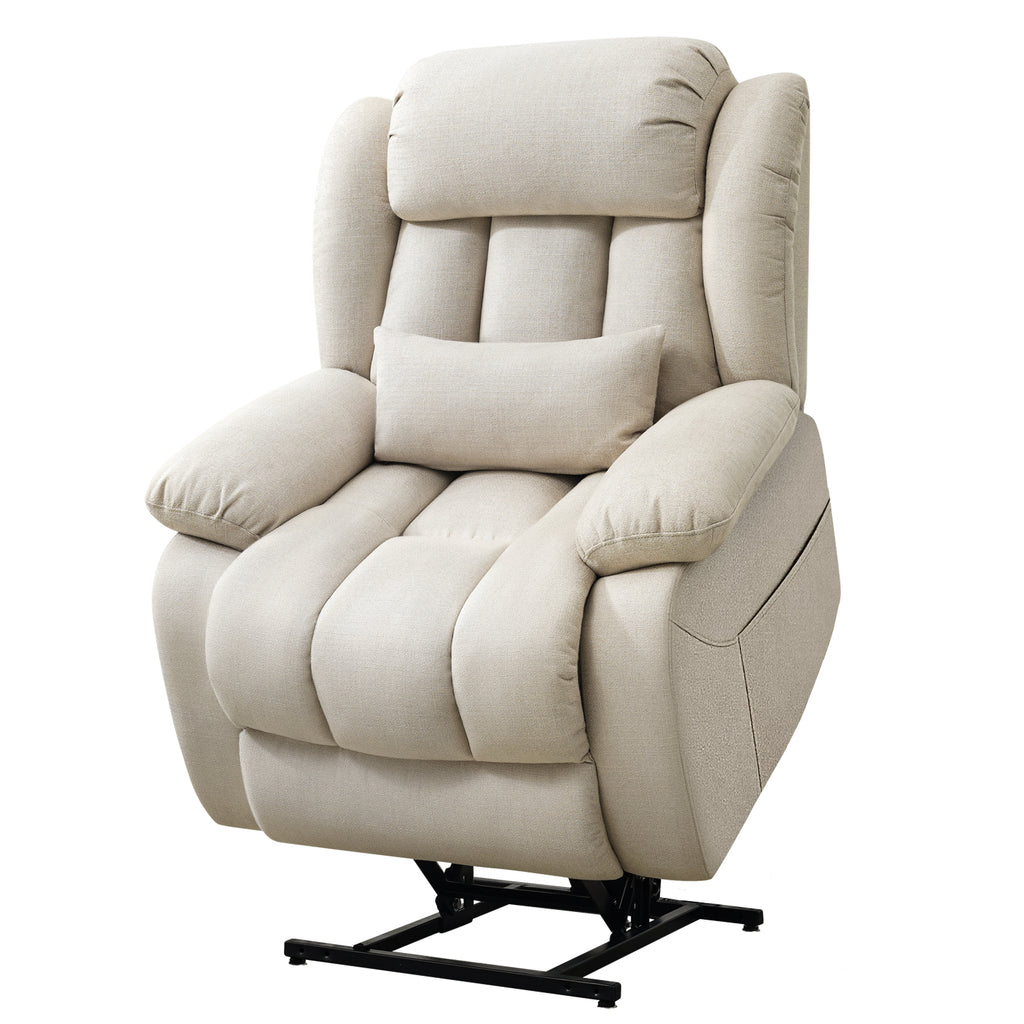 TEKAMON Infinite Position Lift Recliner Chair for Elderly with Heat and Massage Lay Flat Sleeping Power Lift Chair, Linen Fabric, Beige