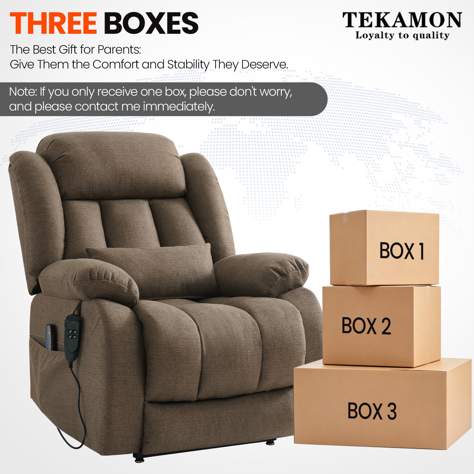 TEKAMON Infinite Position Lift Recliner Chair for Elderly with Heat and Massage Lay Flat Sleeping Power Lift Chair, Linen Fabric, Brown