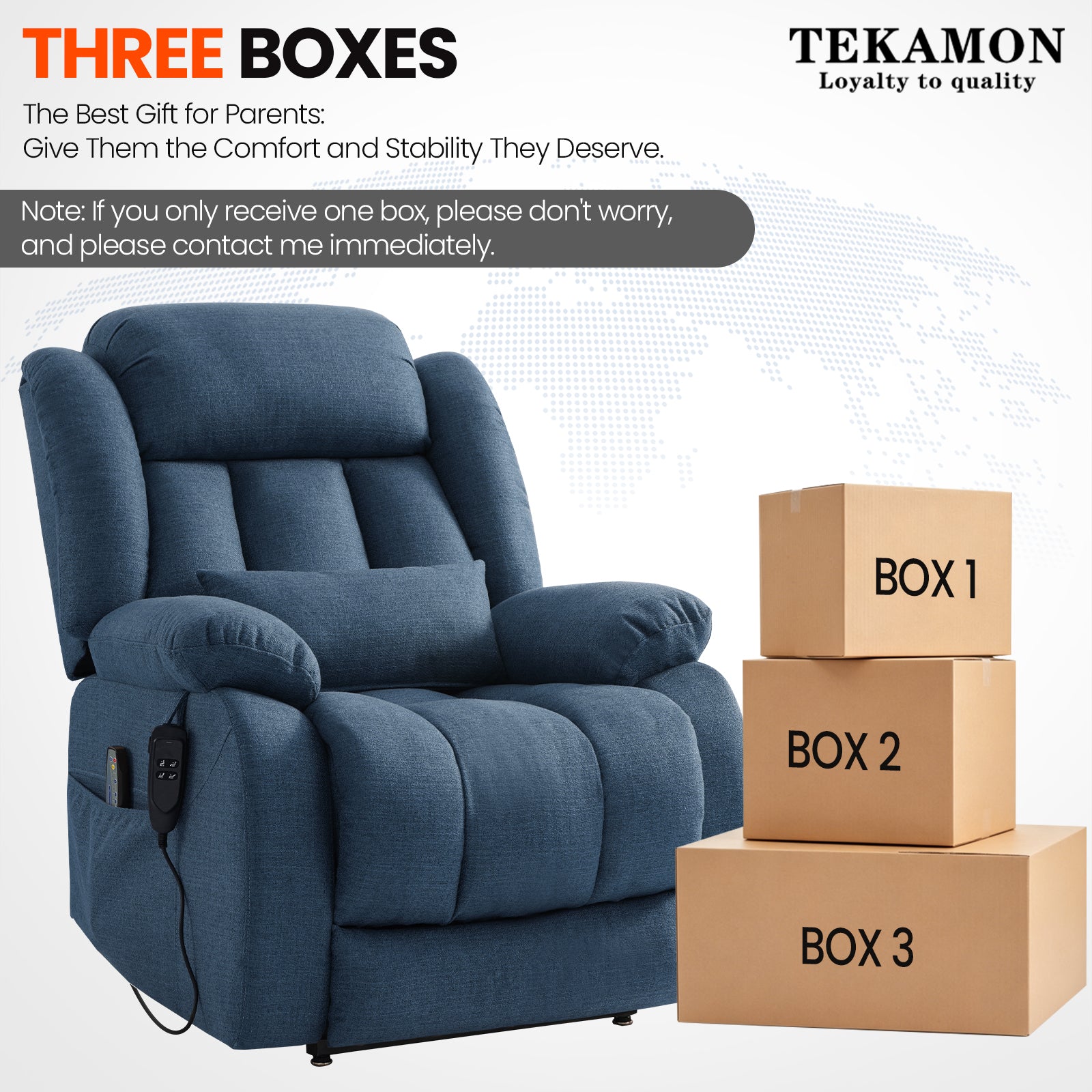 TEKAMON Infinite Position Lift Recliner Chair for Elderly with Heat and Massage Lay Flat Sleeping Power Lift Chair, Linen Fabric, Blue