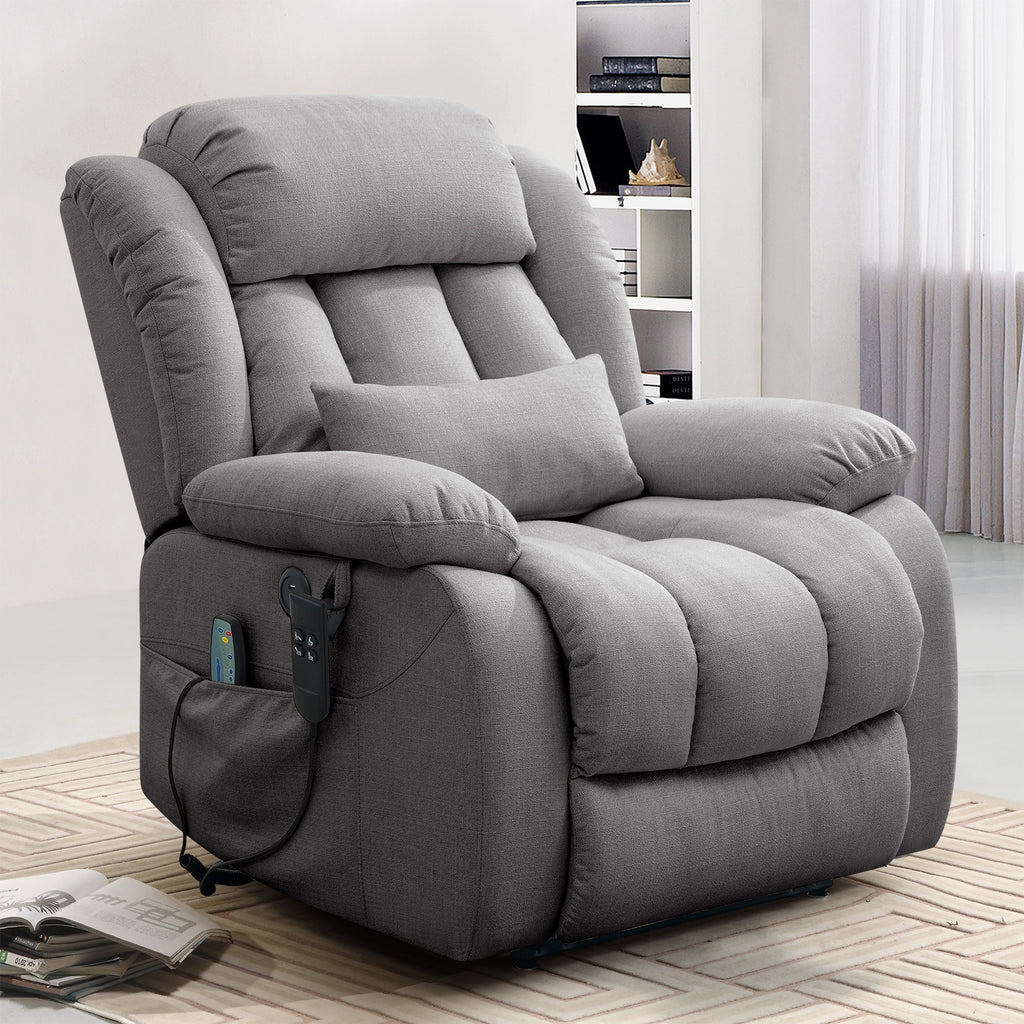 TEKAMON Infinite Position Lift Recliner Chair for Elderly with Heat and Massage Lay Flat Sleeping Power Lift Chair, Linen Fabric, Grey