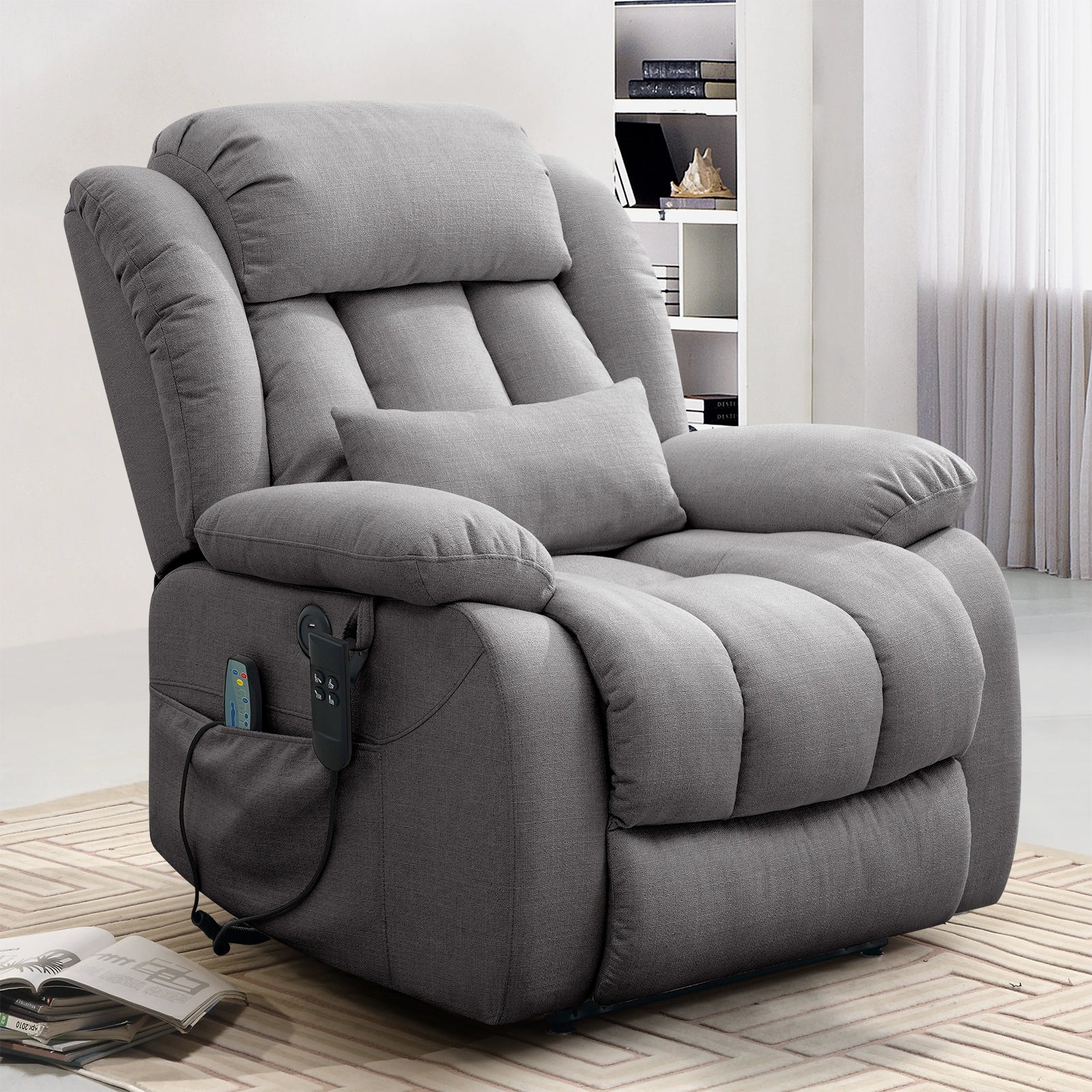 TEKAMON Infinite Position Lift Recliner Chair for Elderly with Heat and Massage Lay Flat Sleeping Power Lift Chair, Linen Fabric, Grey