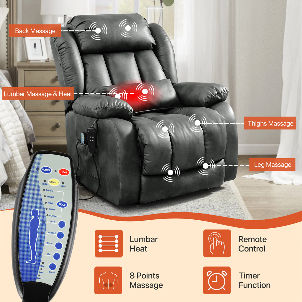 TEKAMON Infinite Position Lift Recliner Chair for Elderly with Heat Massage and Extended Footrest Lay Flat Sleeping Leather Dual Motor Power Lift Chair for Living Room (Beige)