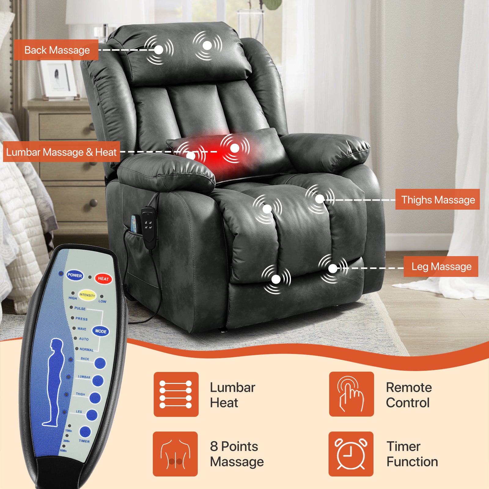 TEKAMON Infinite Position Lift Recliner Chair for Elderly with Heat Massage and Extended Footrest Lay Flat Sleeping Leather Dual Motor Power Lift Chair for Living Room (Beige)