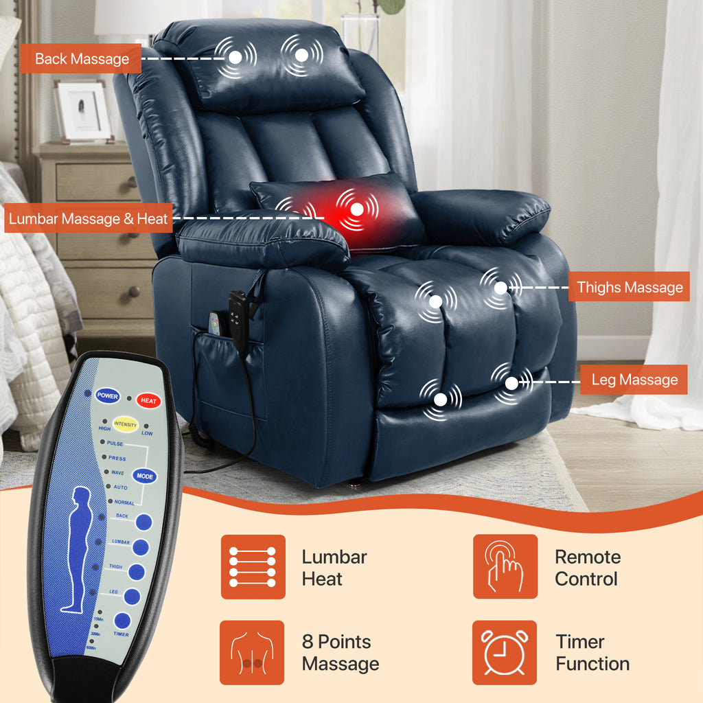 TEKAMON Infinite Position Lift Recliner Chair for Elderly with Heat Massage and Extended Footrest Lay Flat Sleeping Leather Dual Motor Power Lift Chair for Living Room (Beige)