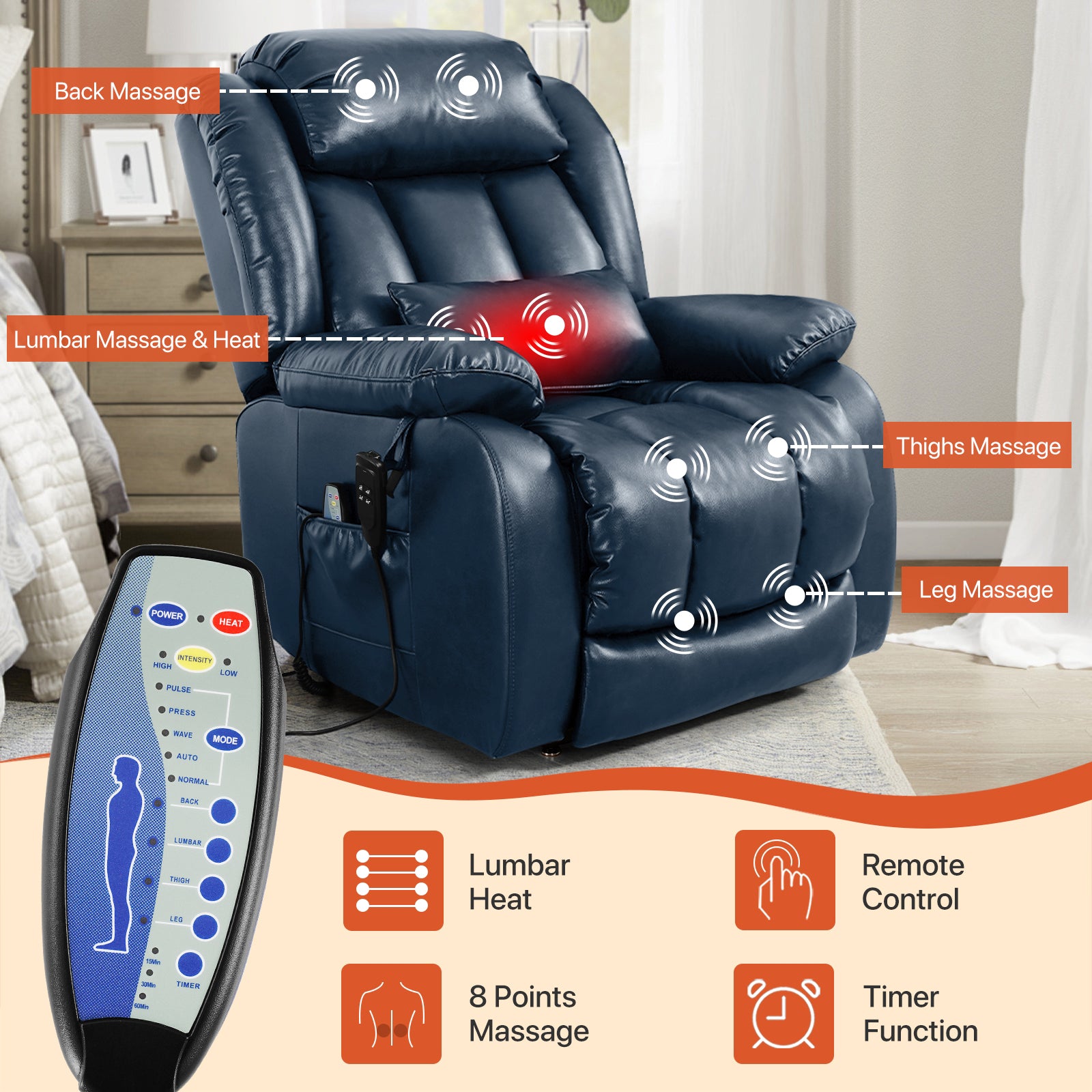 TEKAMON Infinite Position Lift Recliner Chair for Elderly with Heat Massage and Extended Footrest Lay Flat Sleeping Leather Dual Motor Power Lift Chair for Living Room (Beige)