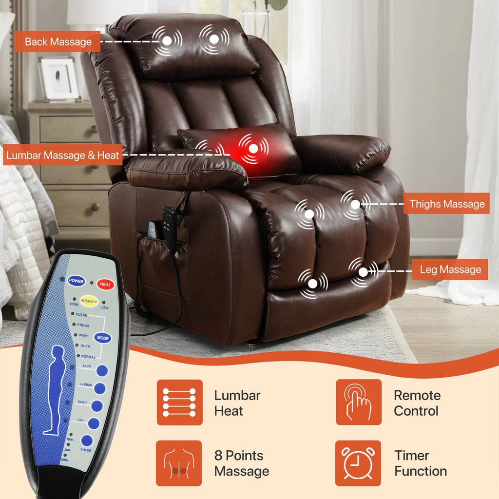 TEKAMON Infinite Position Lift Recliner Chair for Elderly with Heat Massage and Extended Footrest Lay Flat Sleeping Leather Dual Motor Power Lift Chair for Living Room (Beige)