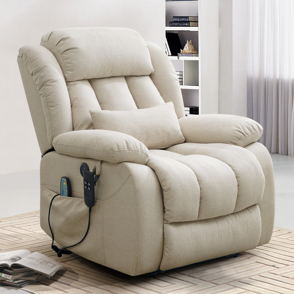 TEKAMON Infinite Position Lift Recliner Chair for Elderly with Heat and Massage Lay Flat Sleeping Power Lift Chair, Linen Fabric, Beige